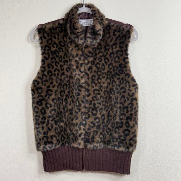 Y2k Tiara Faux Fur Leopard Animal Print Full Zip Vest Mob Wife Trashy Bimbo XL - Picture 3 of 7